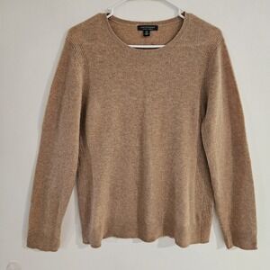 Saks Fifth Avenue Knit 100% Cashmere Pullover Sweater Beige Browm Crew Neck L